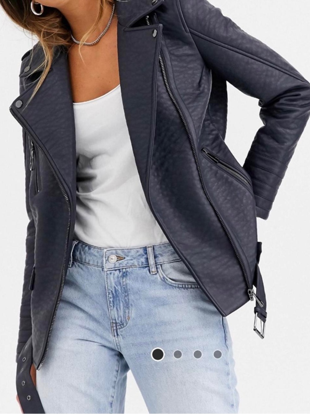 textured faux leather biker jacket